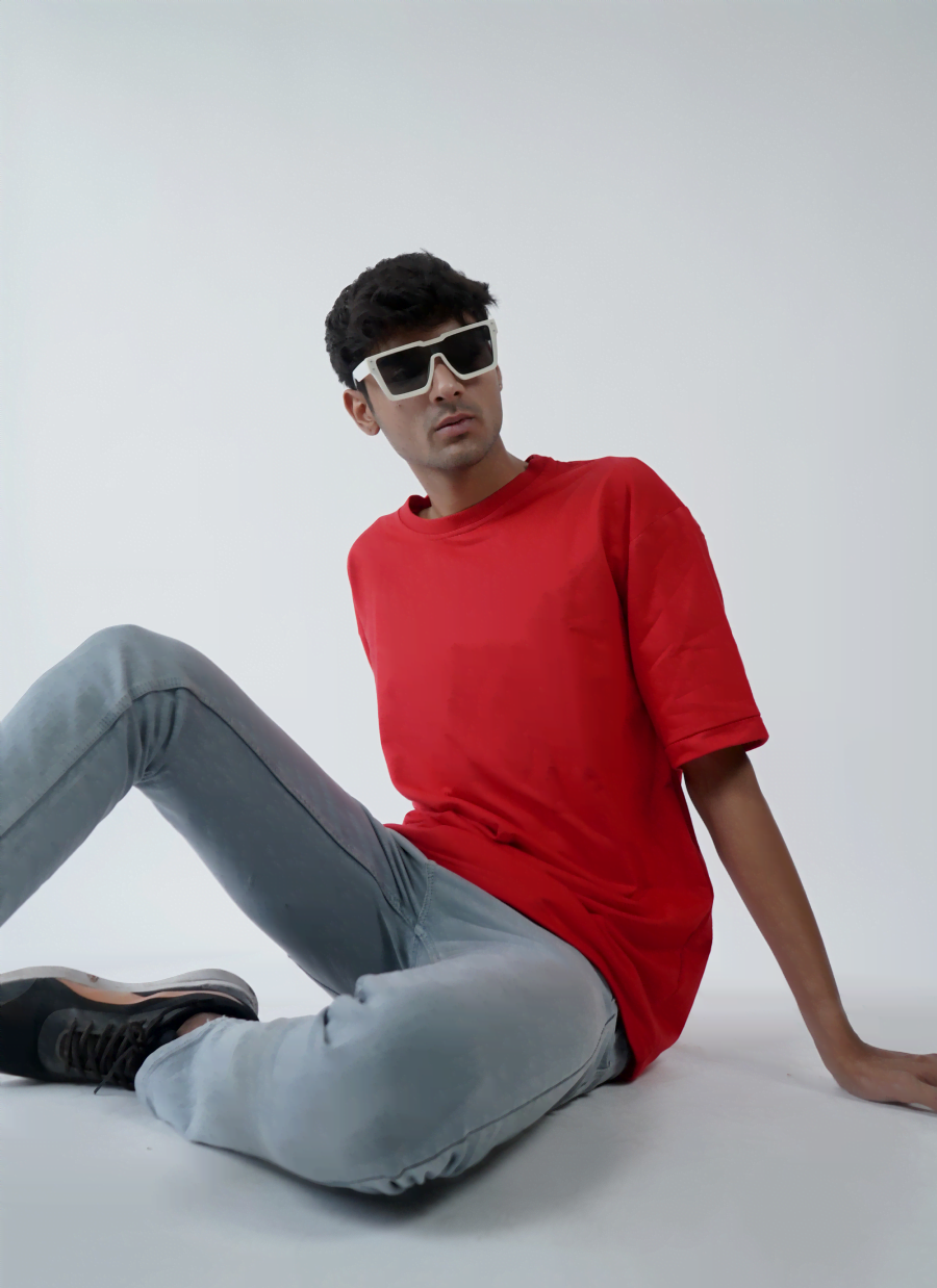 Chilli Red Oversized Drop Shoulder T-Shirt
